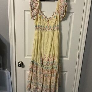 Love Shack Fancy Ocean Embroidered Maxi sun dress with puff sleeves